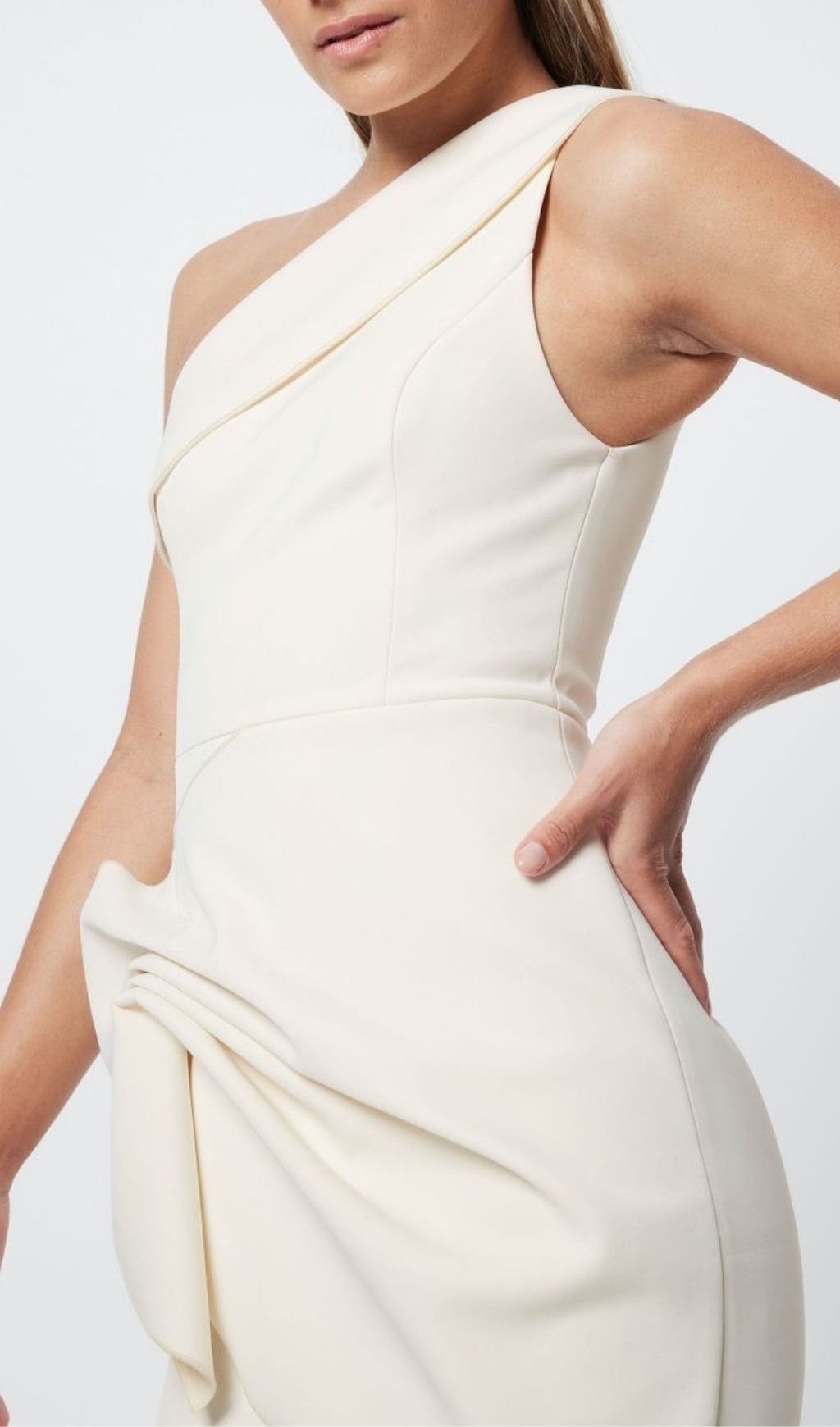 Fashionslee Women Laurien White One-Shoulder Fold Midi Dress