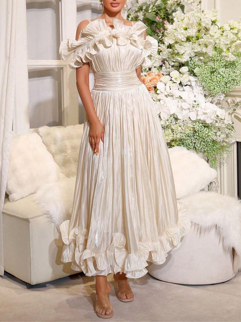 ebfc284579f1baf21b89f51ea2f625a0 Mako Strappy Ruffle Maxi Dress