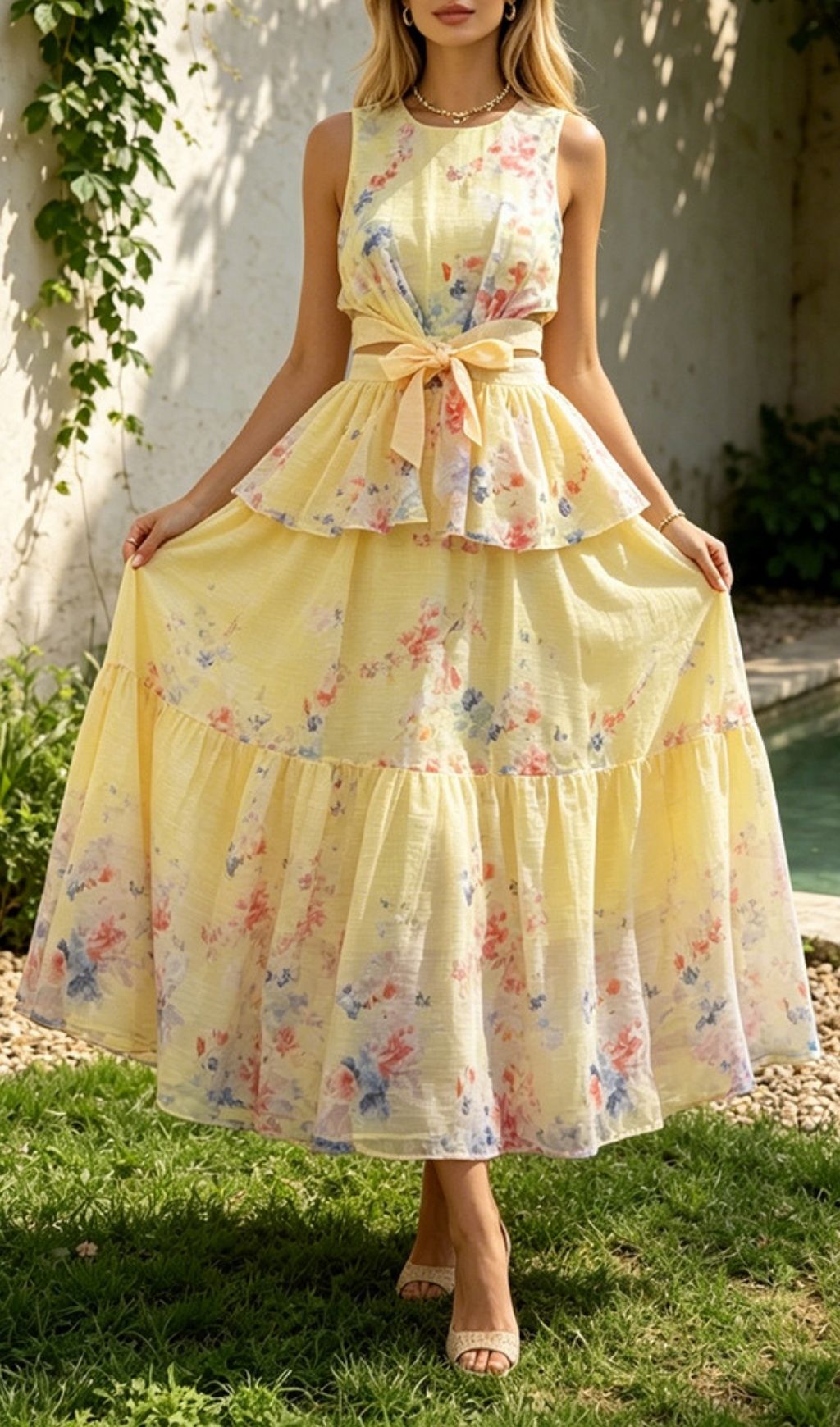 Fashionslee Women Maame Yellow Sleeveless Printed Maxi Dress