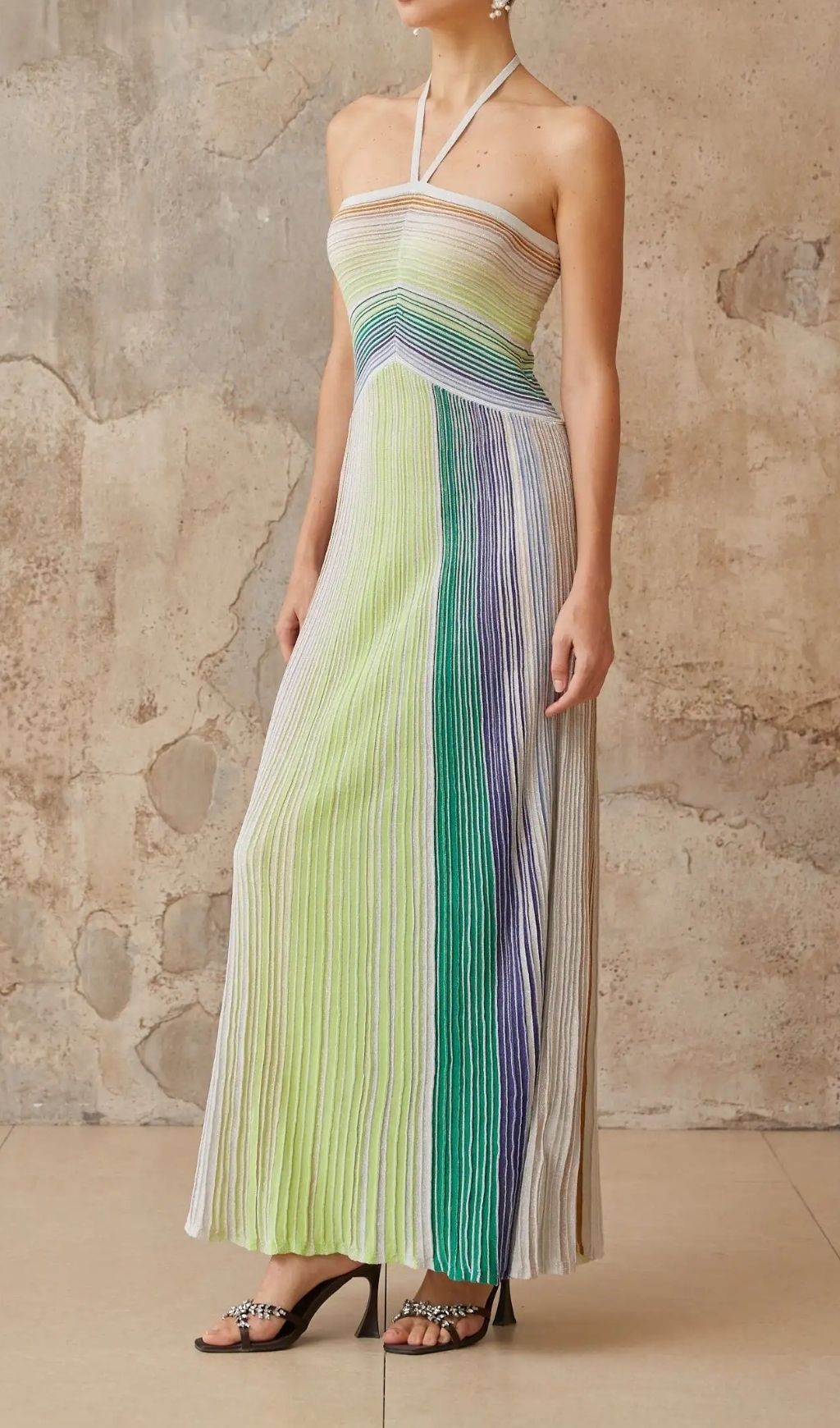 Serelith Metallic Knit Backless Maxi Dress