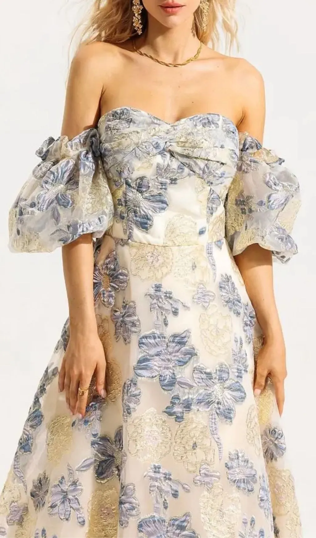 Jacquard Off-Shoulder Midi Dress