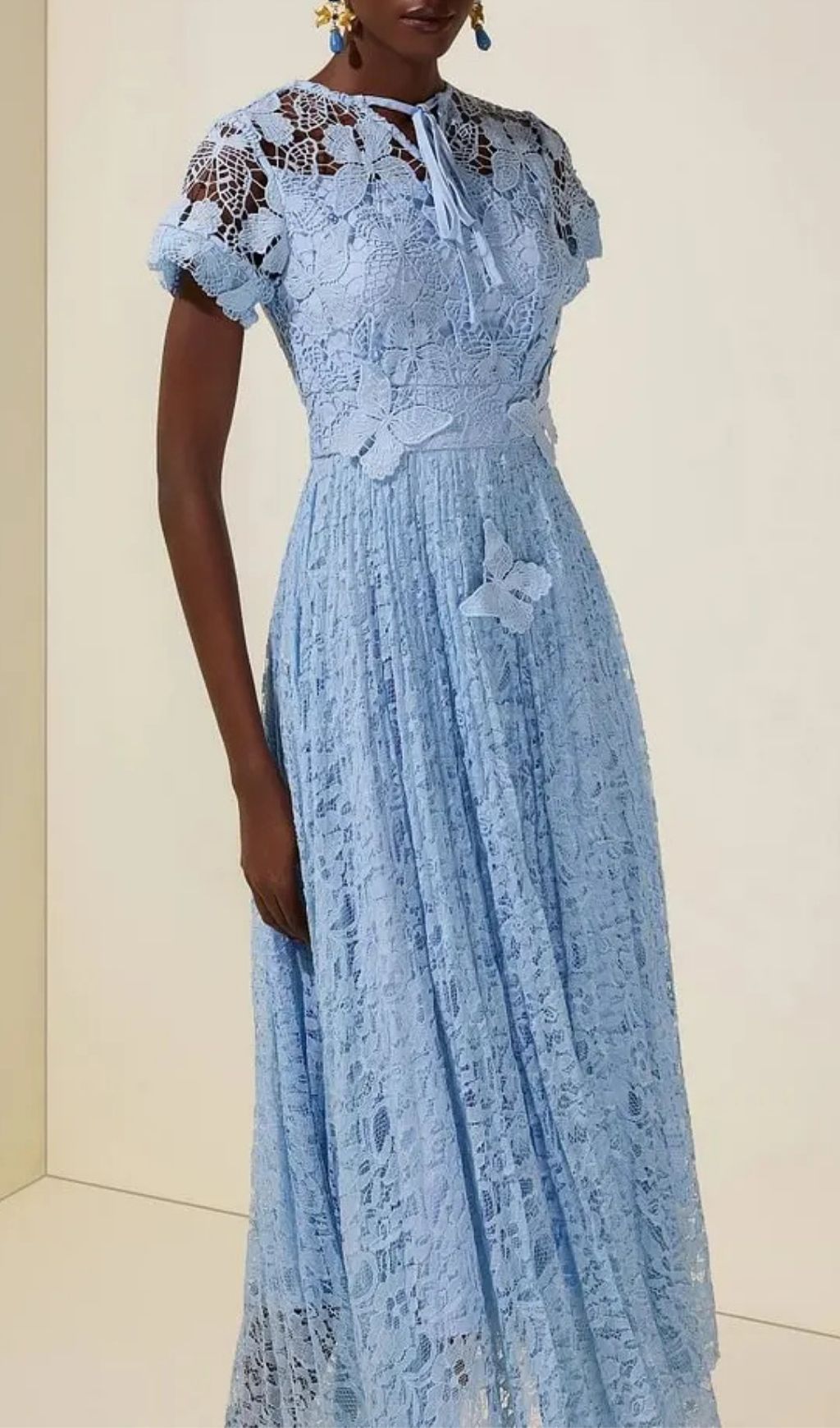ed0896a46cd620de20c2ad728b650092 Selena Lace Butterfly Pleated Midi Dress - Blue
