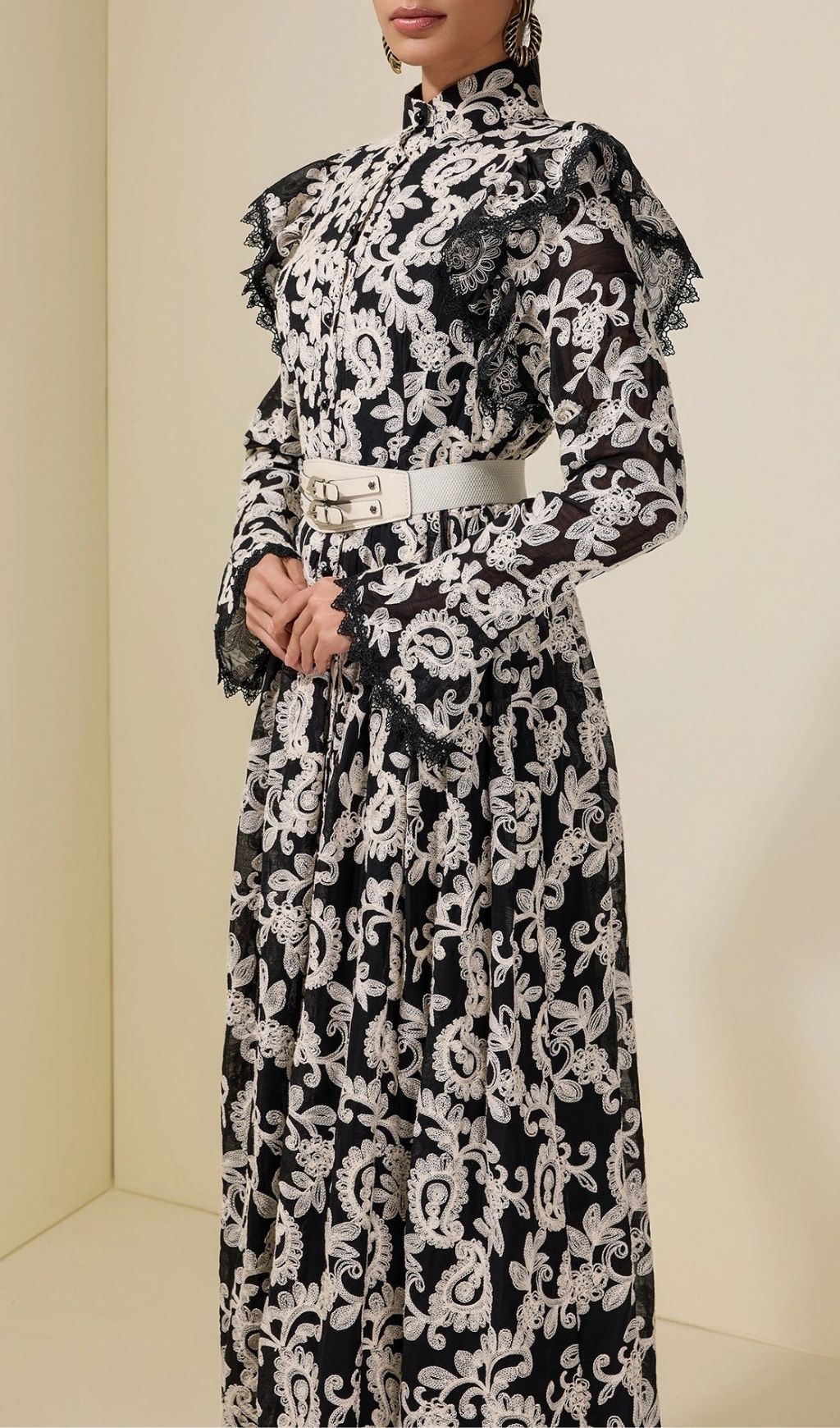 Alma Chiffon Embroidered Single Breasted Midi Dress With Belt – Black - OWNCI Alma Chiffon Embroidered Single Breasted Midi Dress With Belt – Black - OWNCI