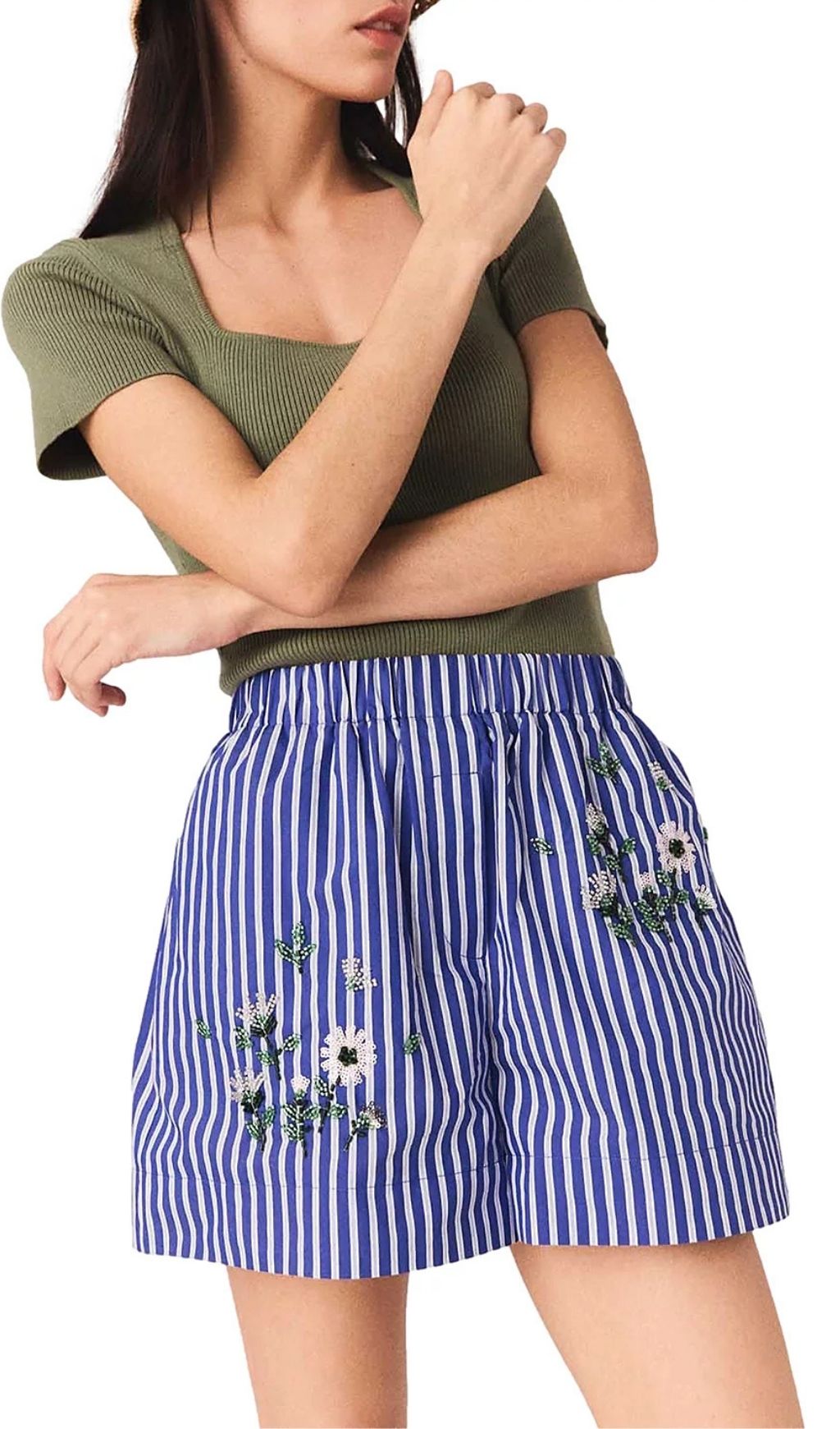 Fashionslee Women Embroidered Striped Shorts