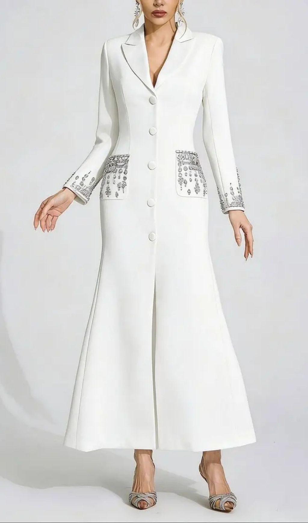 Simona White Diamond Embellished Maxi Dress - OWNCI Simona White Diamond Embellished Maxi Dress - OWNCI