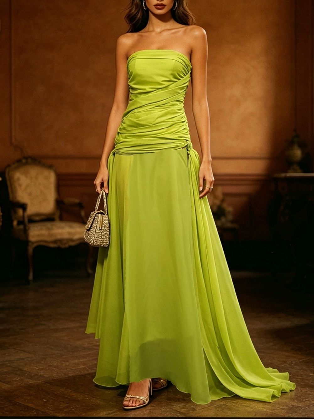 Faverin Pleated Twisted Maxi Dress
