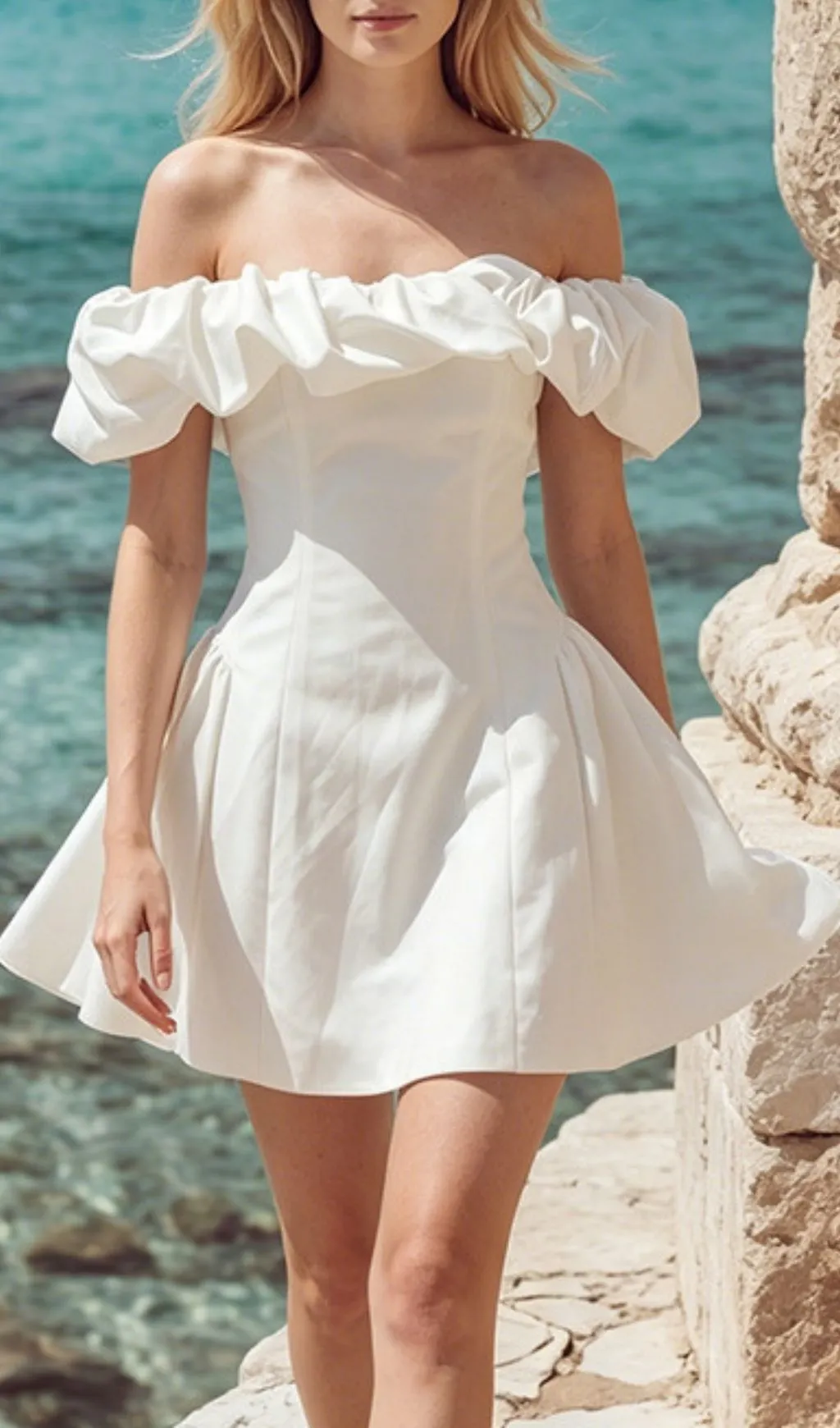 Fashionslee Women Leta White Off-Shoulder Mini Dress