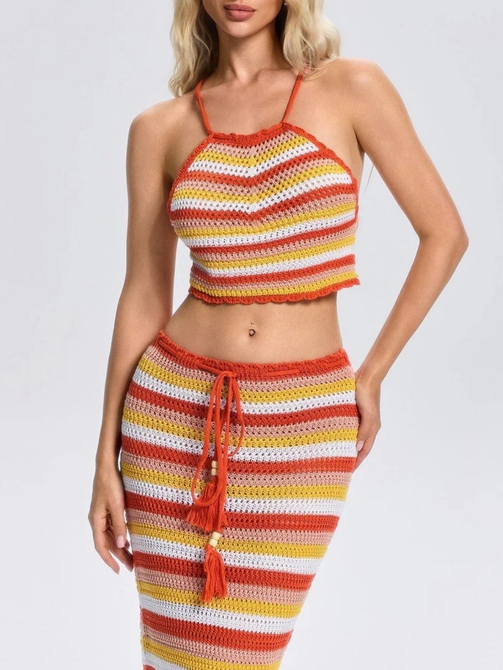 Sevelia Stripe Knitted Skirt Set - OWNCI Sevelia Stripe Knitted Skirt Set - OWNCI