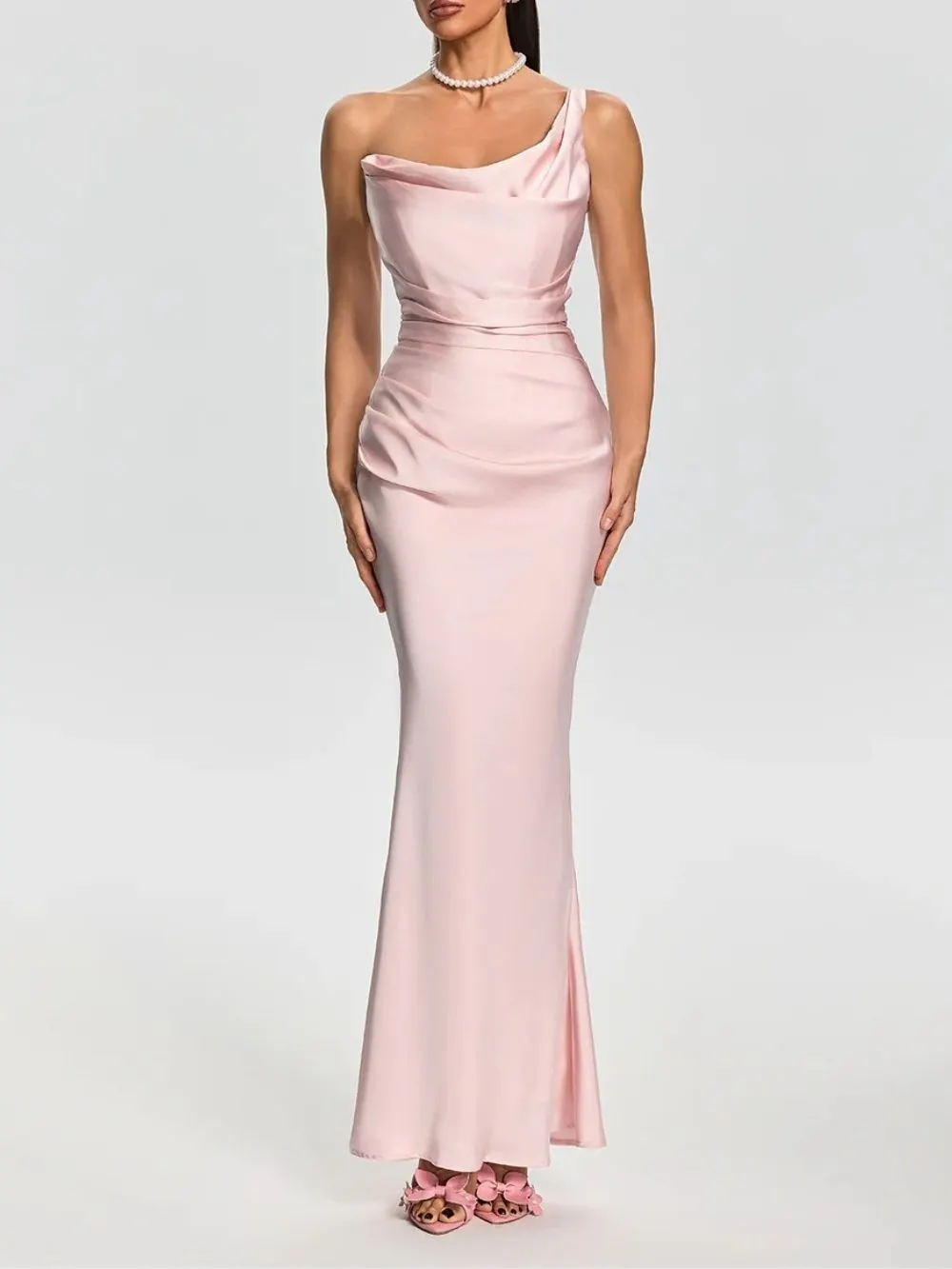 Welynor One Shoulder Satin Maxi Dress