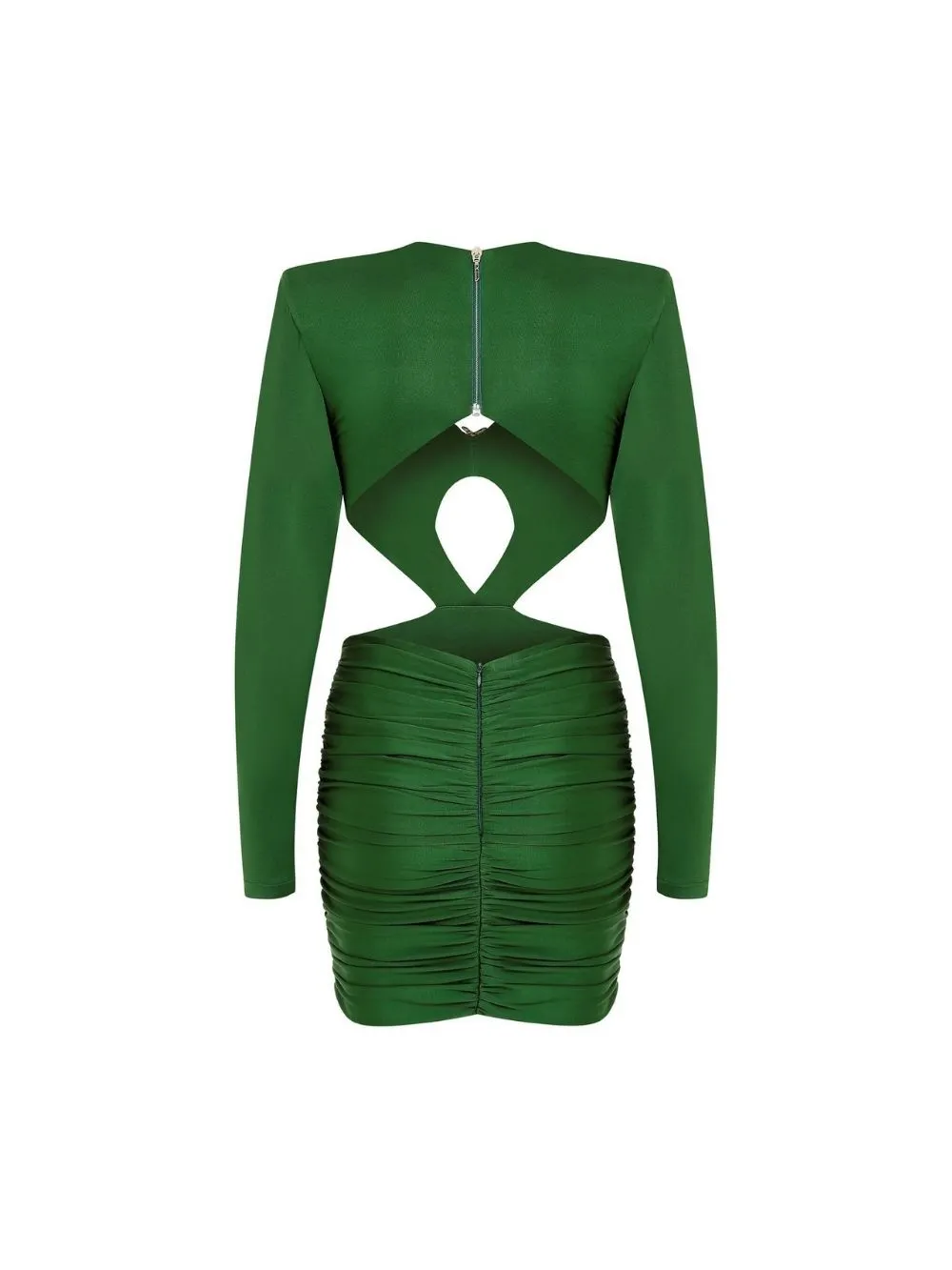eed7c554f95633e8985cb947d9574b77 Mame Green Cutout Ruched Long Sleeve Mini Dress