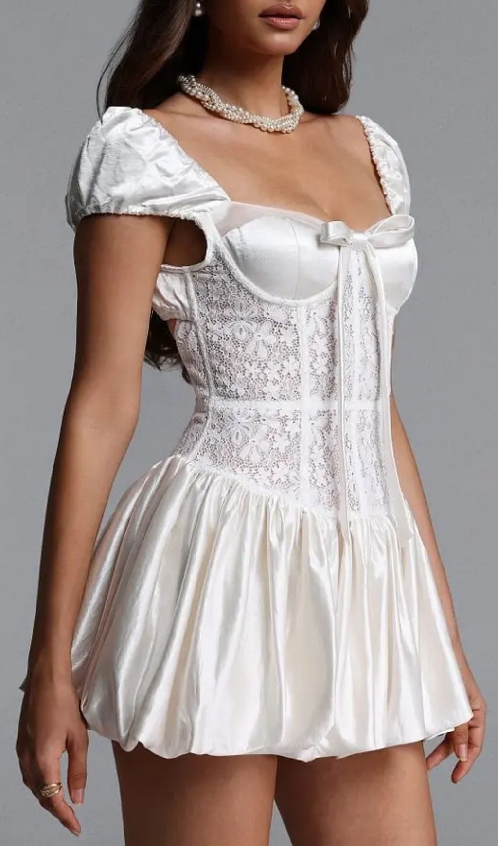 Huresa Short Sleeve Bow Woven Mini Dress
