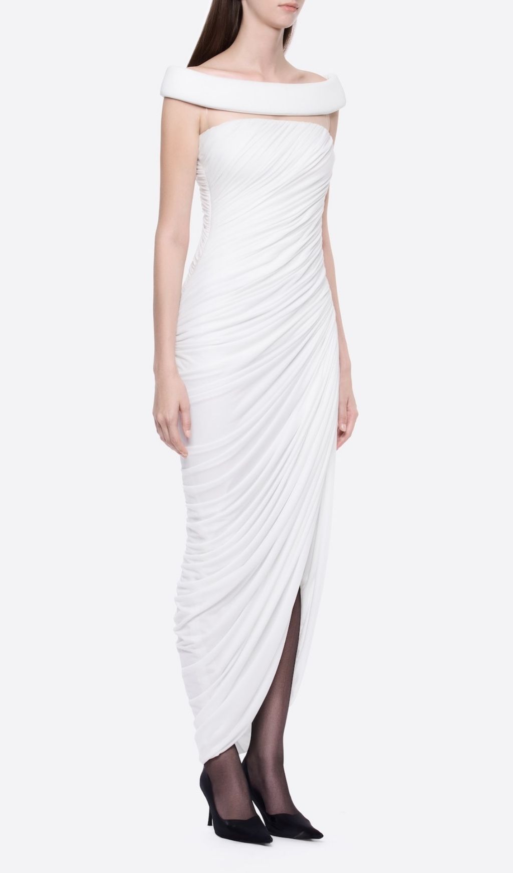 ef776756ce6d678e3c7221ba6f08d658.jpg Lavin White One-Shoulder Ruched Maxi Dress - white, textured maxi dress by OWNCI