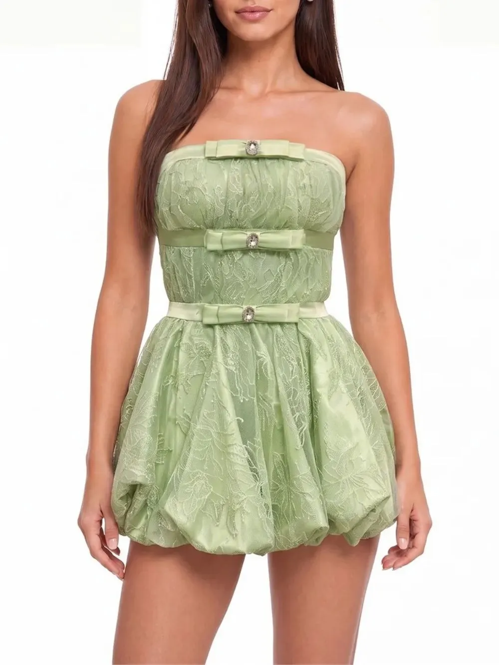 Kara Strapless Bow Lace Mini Dress
