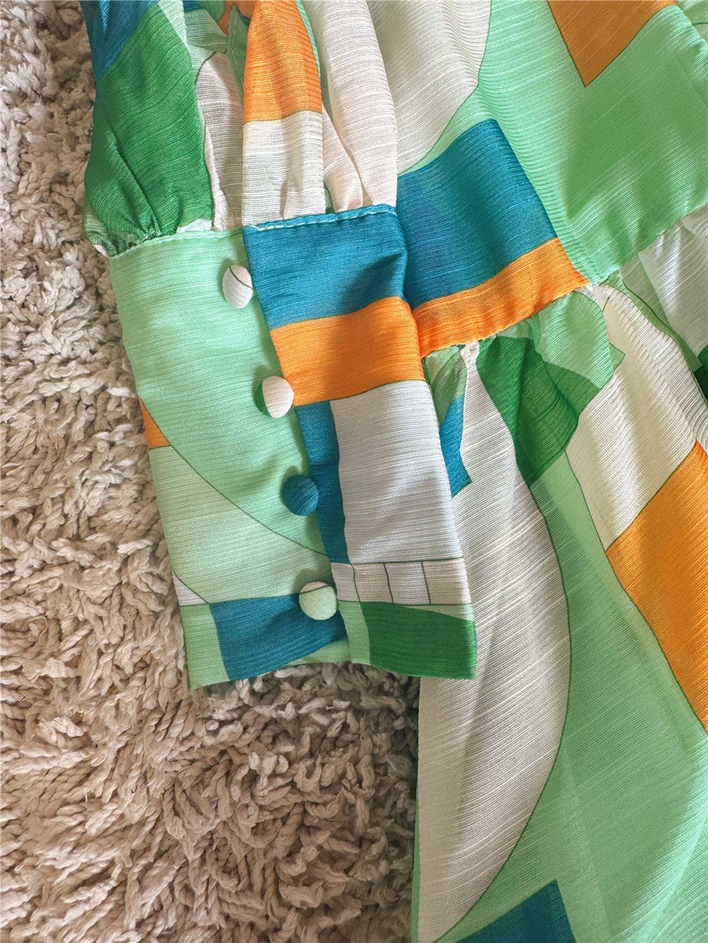 Green Color-Block Button Dress
