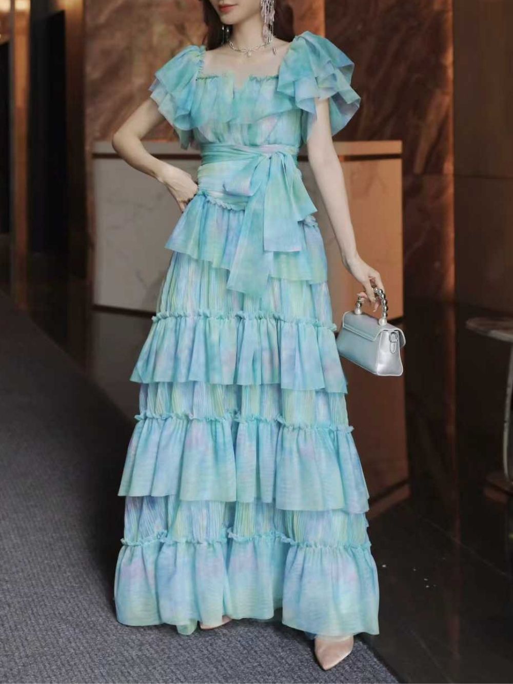 Mara Blue Ruffled Maxi Dress
