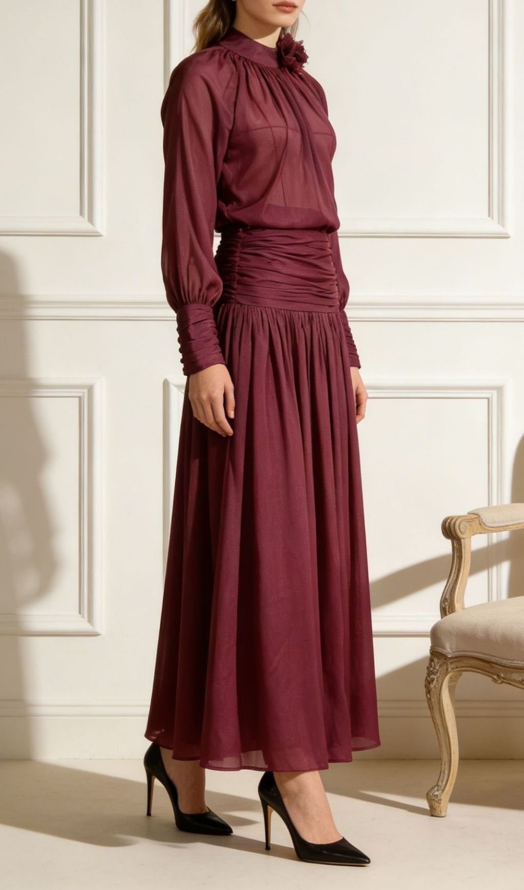 Fashionslee Women Leryn Flower Embellished Top & Maxi Skirt Set
