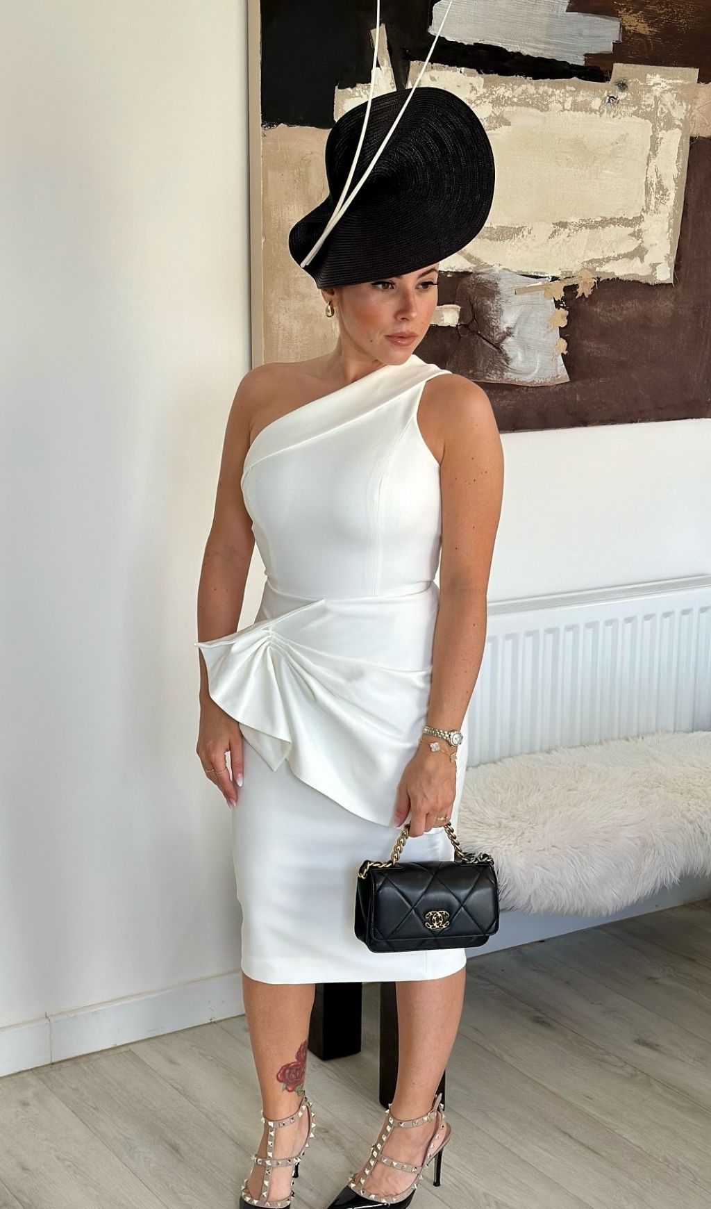 Fashionslee Women Laurien White One-Shoulder Fold Midi Dress