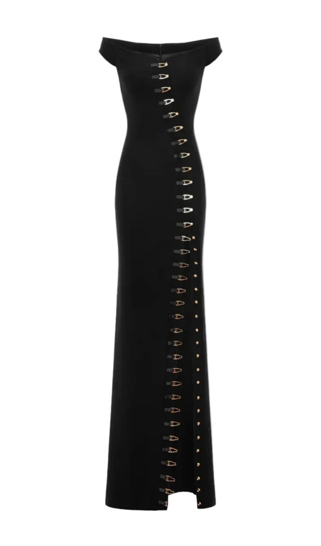 Axela Off Shoulder Split Maxi Dress - Black