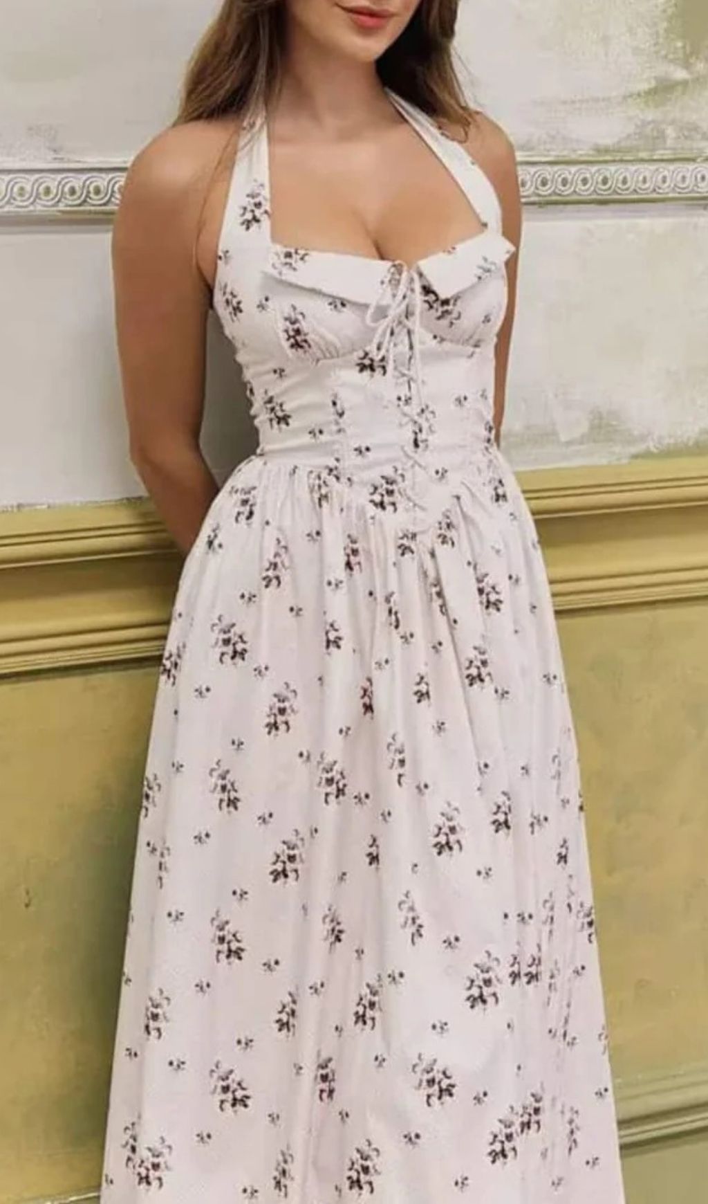Zavethric Halterneck Lace Up Floral Midi Dress - OWNCI Zavethric Halterneck Lace Up Floral Midi Dress - OWNCI