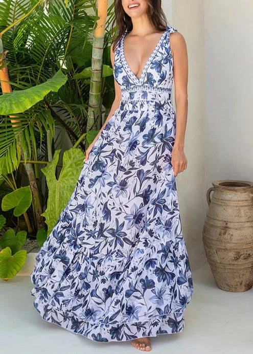 V Neck Lace Up Printed One Piece Swimsuit and Skirt