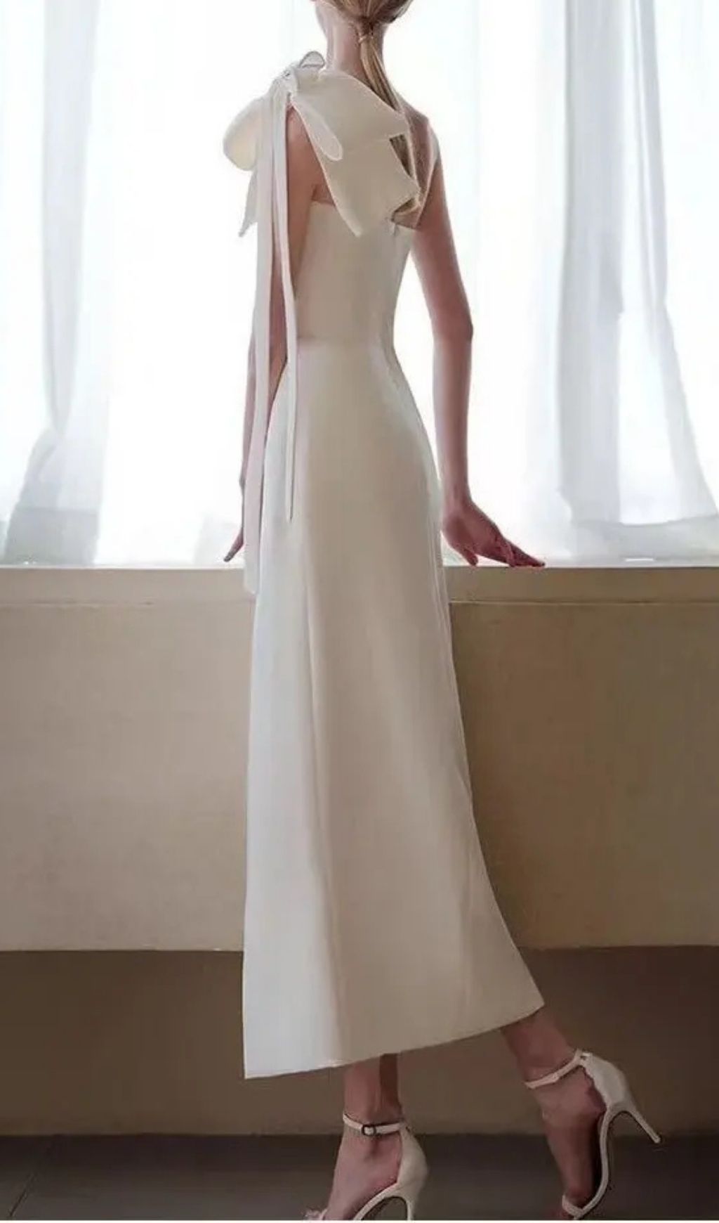 f12f604eca6a6c4d5b3292221ee5a92e Estelle White Off Shoulder Satin Midi Dress With Bow