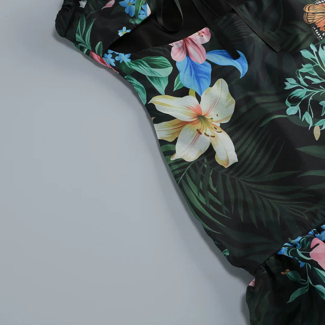 f165e6004ccf9dd709c72e2e6f893972 Tropical Floral Cutout High Low Tiered Maxi Dress
