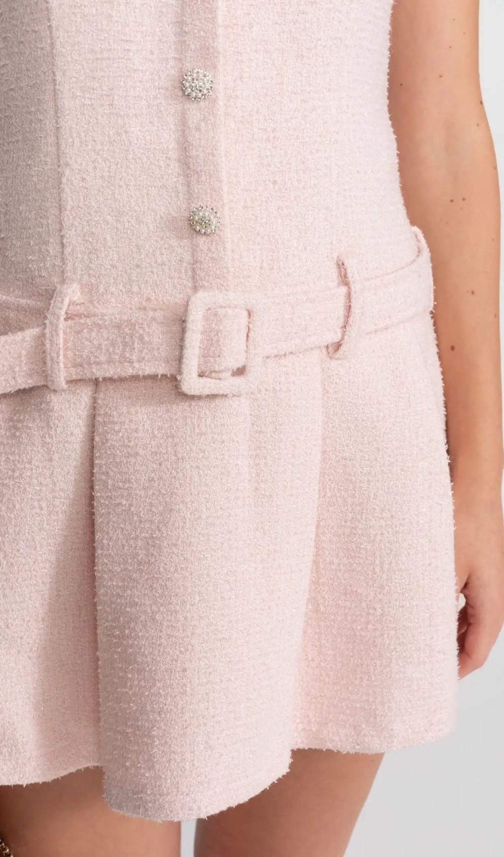 f1710eb5c47c121dbead1fd1babdfc97 Zenobia Crystal Embellished Tweed Mini Dress With Belt – Blush