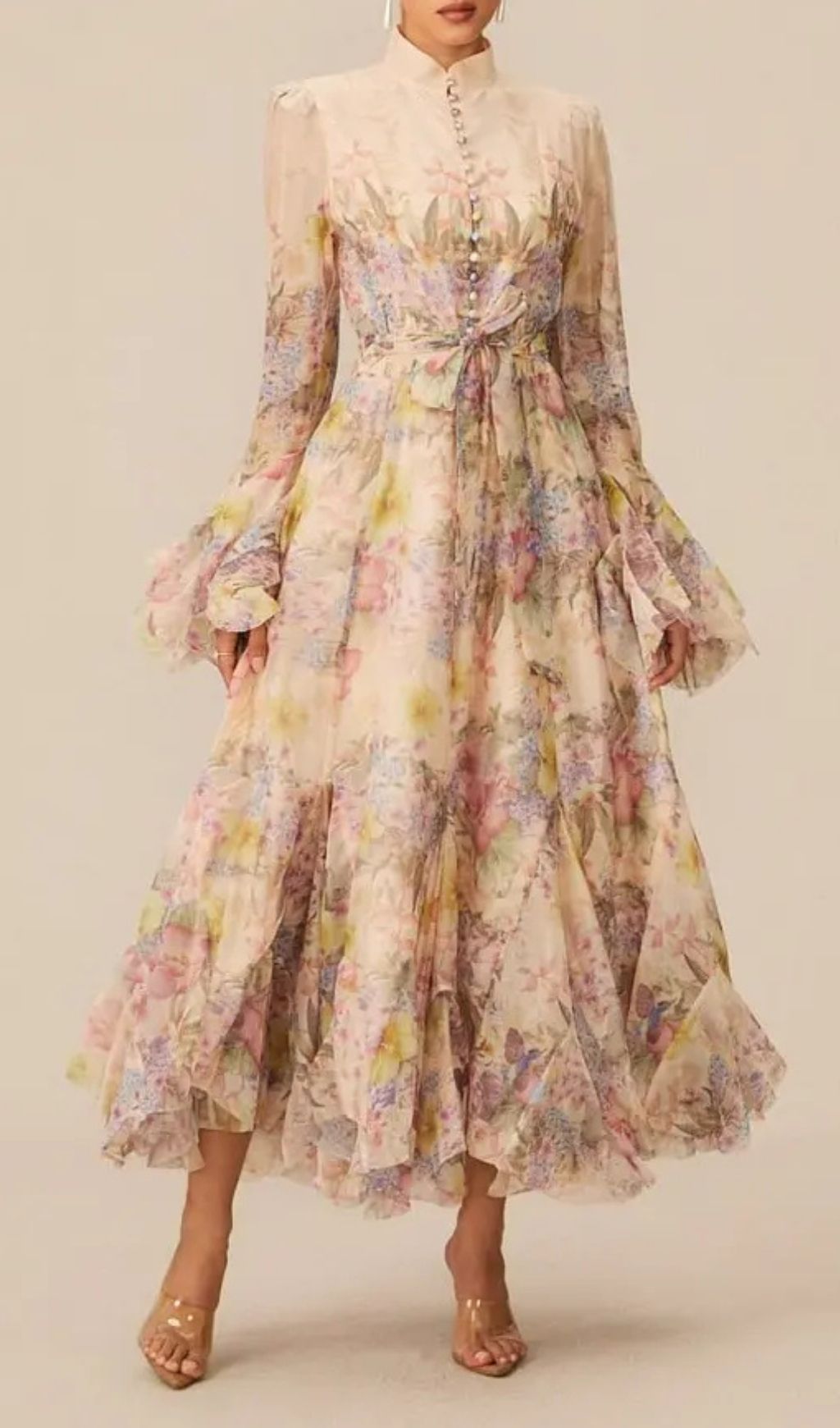 f18c69f3bb53dca0c1d984ce9d266c36 Alessia Long Sleeve Floral Mock Neck Maxi Dress