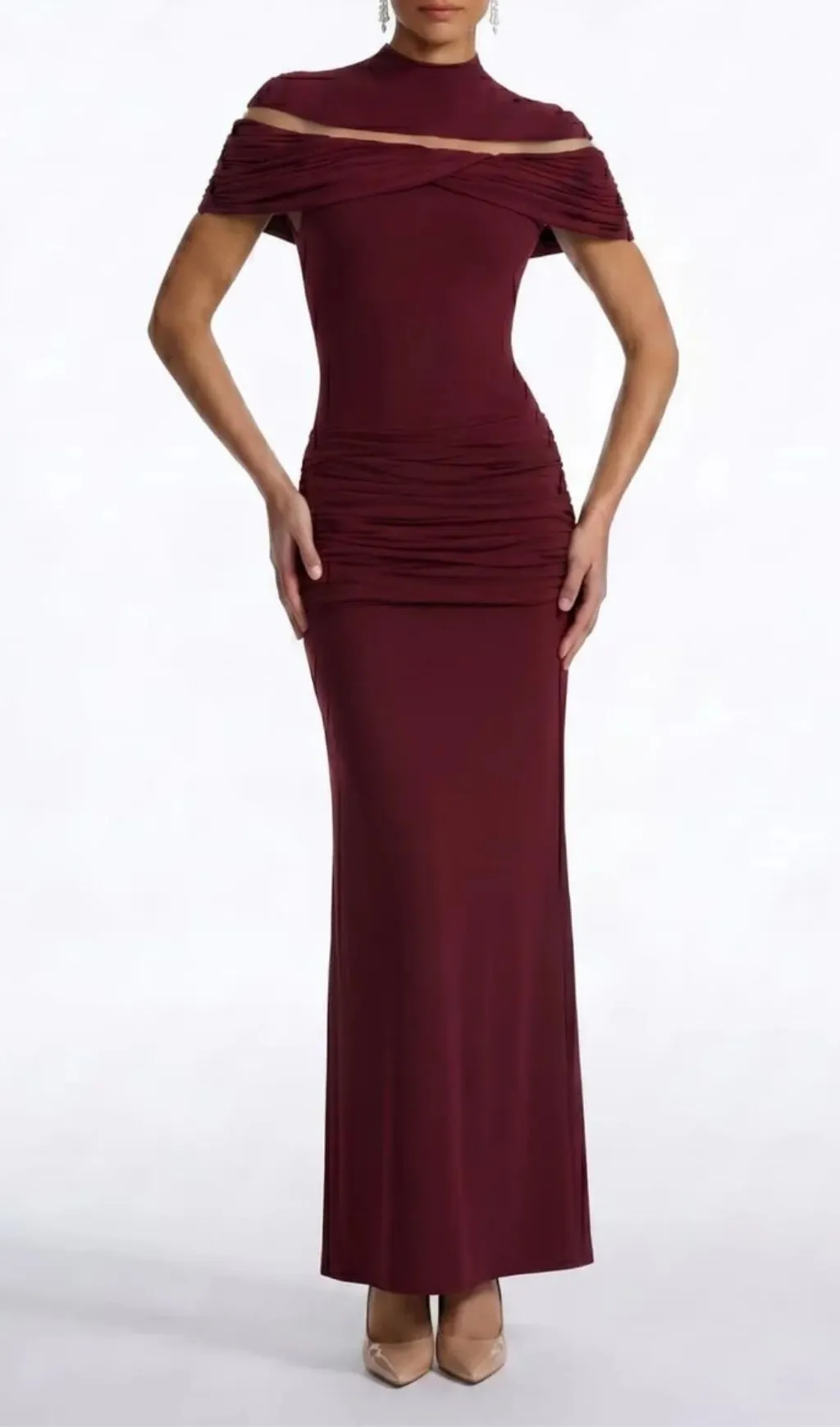 Fashionslee Women Celsor Cape Ruched Maxi Dress