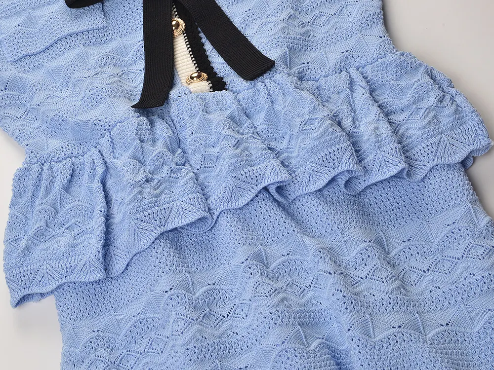 Pointelle Knit Mini Dress – Blue - OWNCI Pointelle Knit Mini Dress – Blue - OWNCI