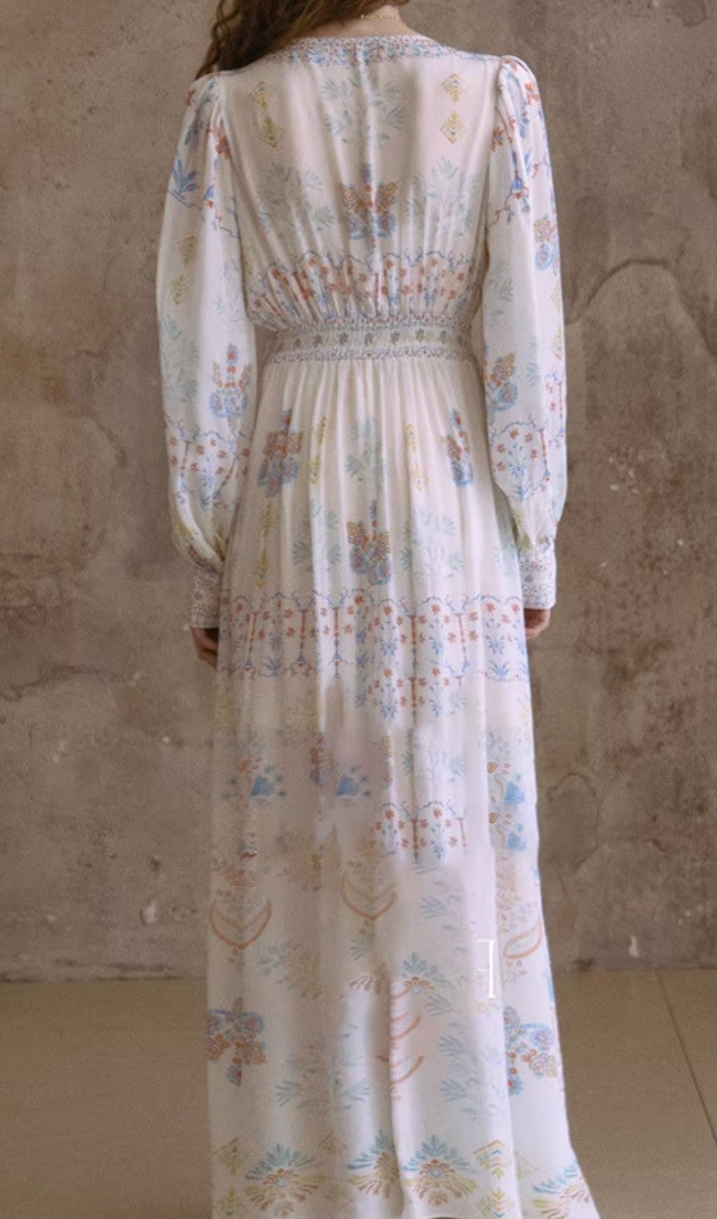 Lesley Printed V-Neck Lantern Sleeve Slit Maxi Dress - Blue