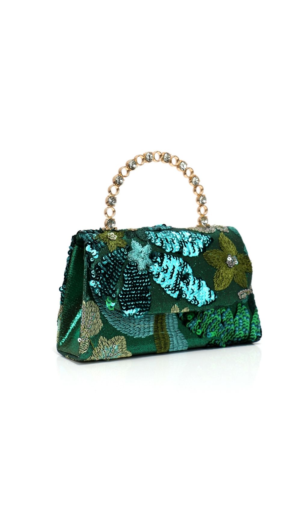 Green Floral Embroidery Sequin Evening Clutch Bag - green, embellished, floral clutch bag by OWNCI