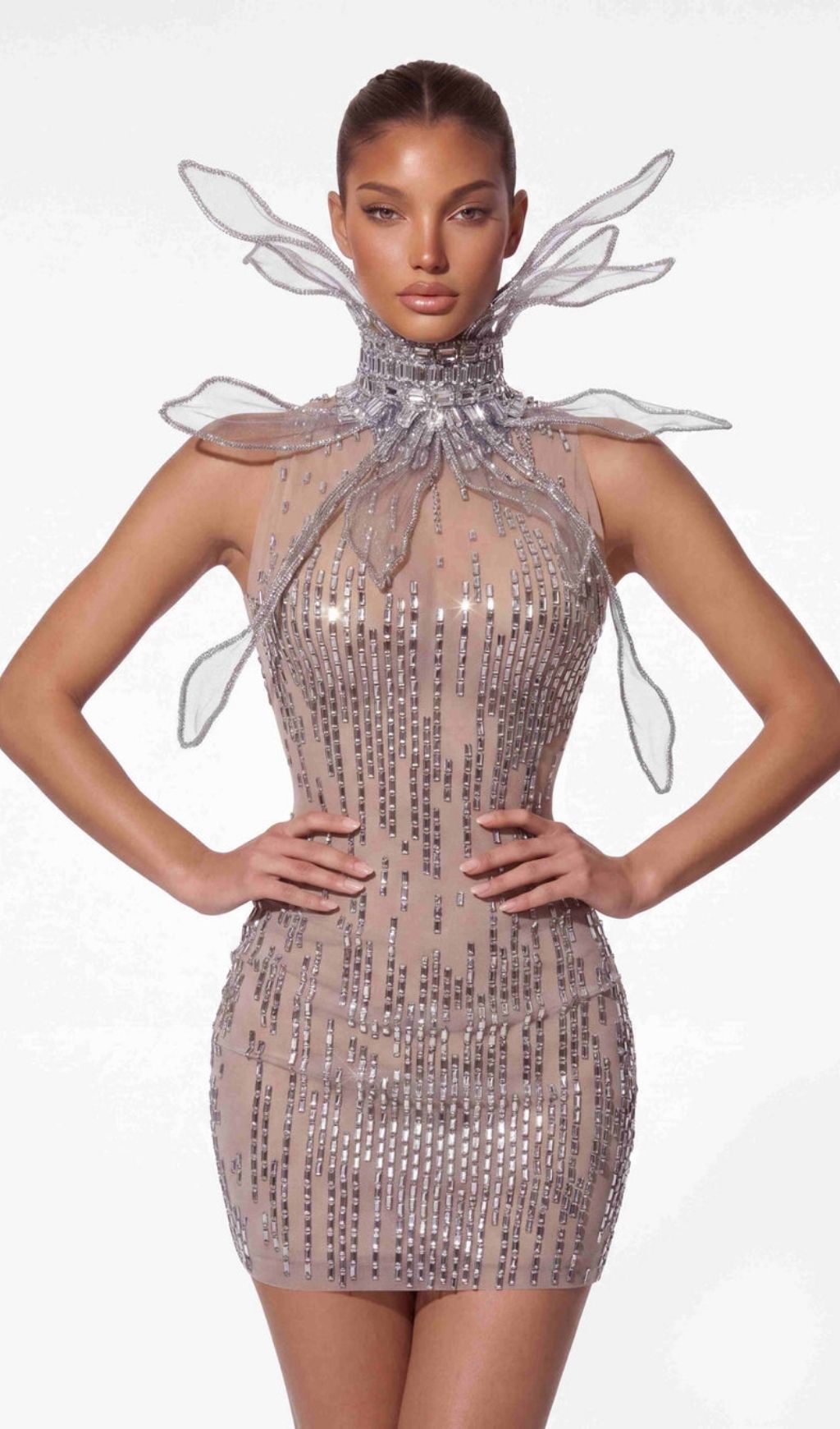 Fashionslee Women Ulverion High Neck Crystal Butterfly Mini Dress
