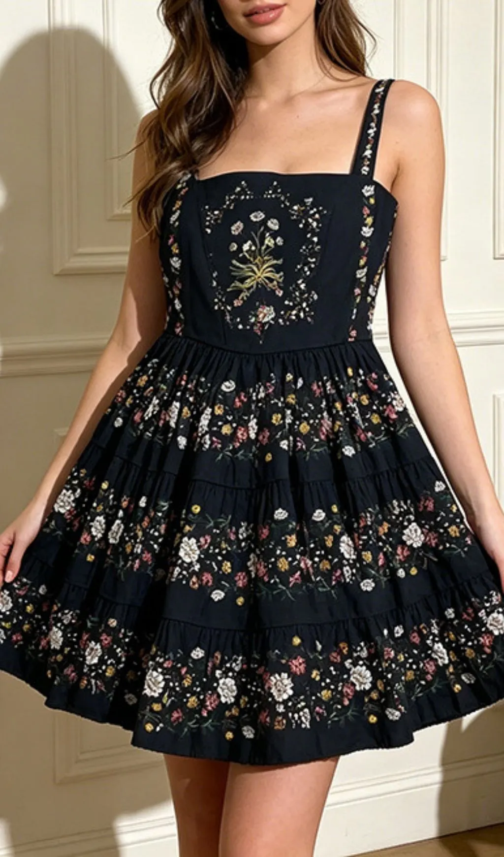 Fashionslee Women Lewa Black Floral Mini Dress