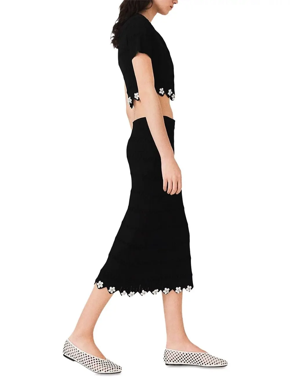 Jipearl Jeweled Flowers Knit Skirt - OWNCI