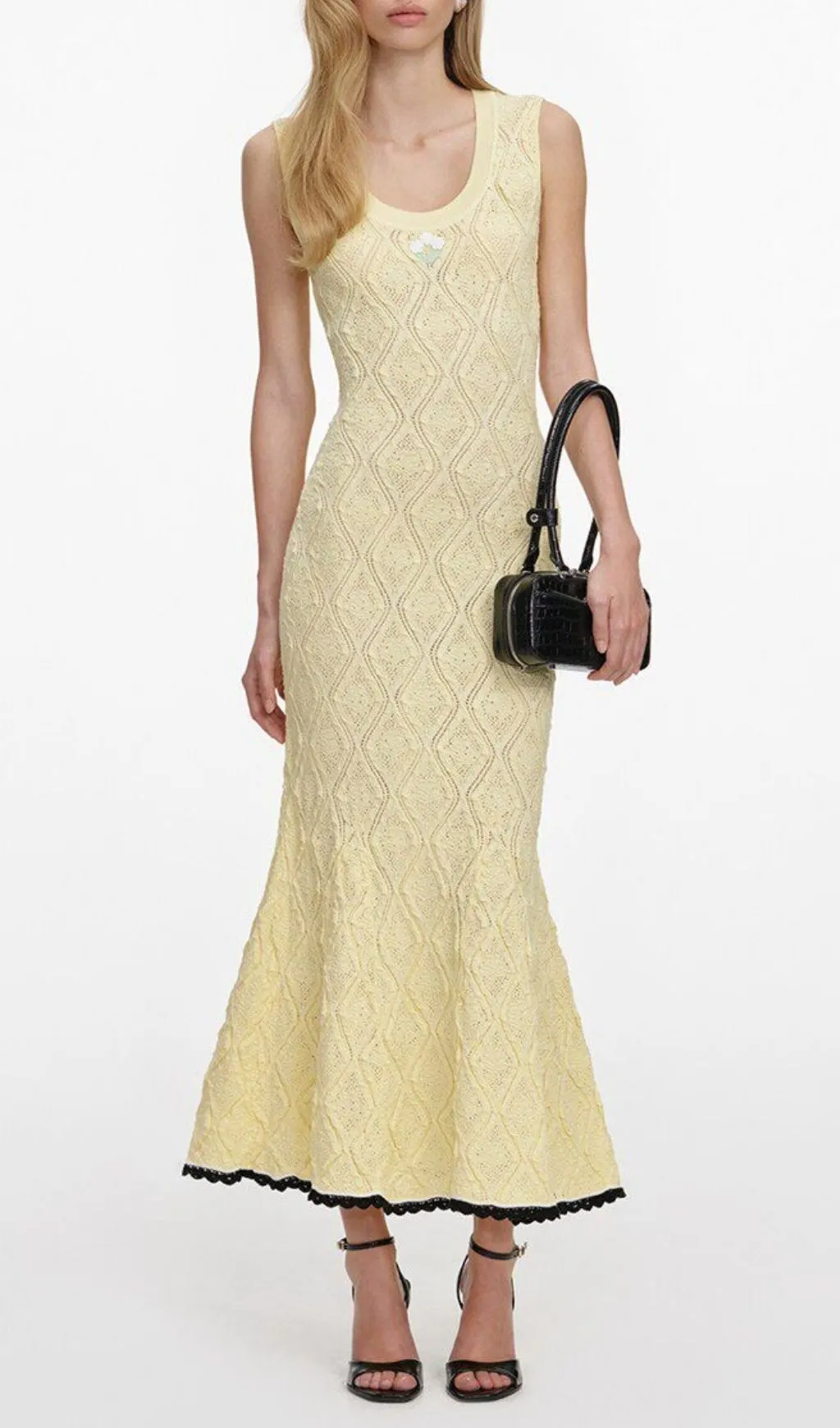 Fashionslee Women Madelynn Yellow Sleeveless Knit Midi Dress