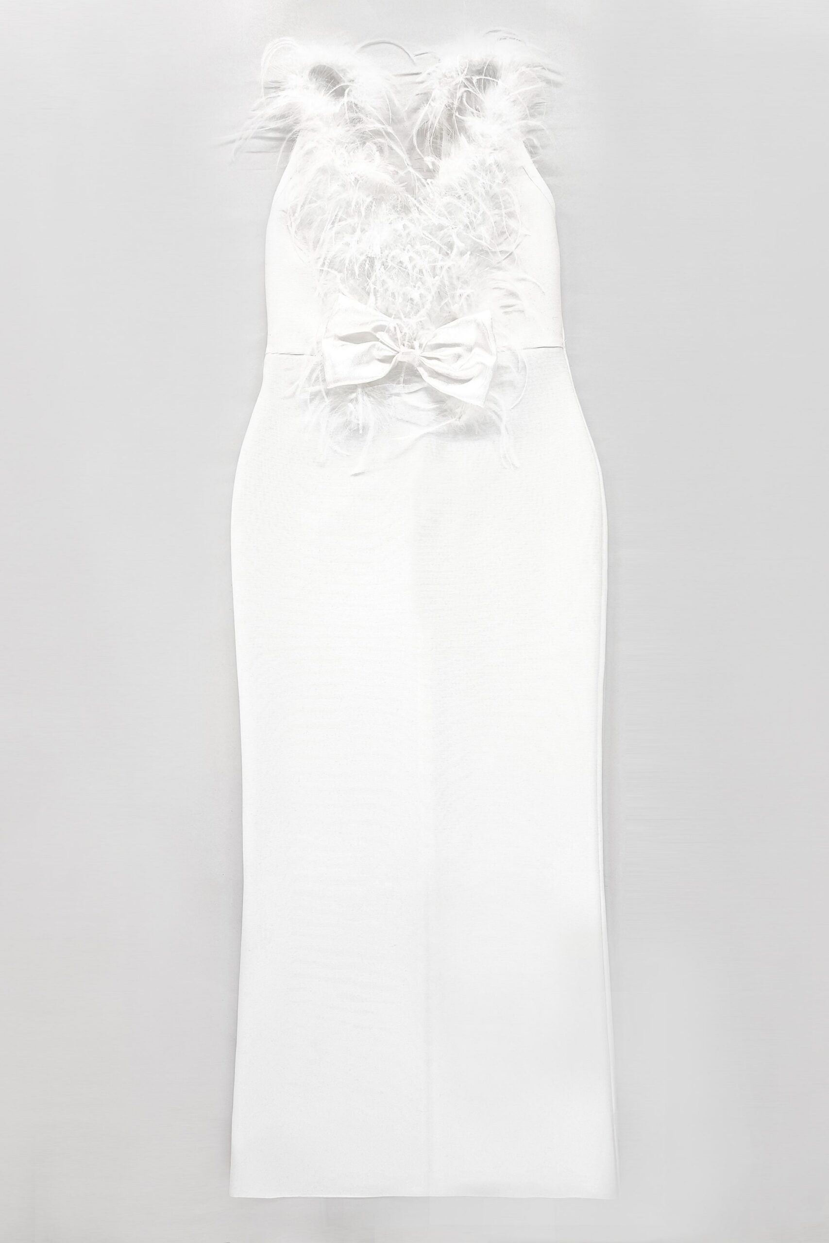 f4279eec78548797eacd95ebf9bef9e7 Feather Bow Backless Midi Dresses In White
