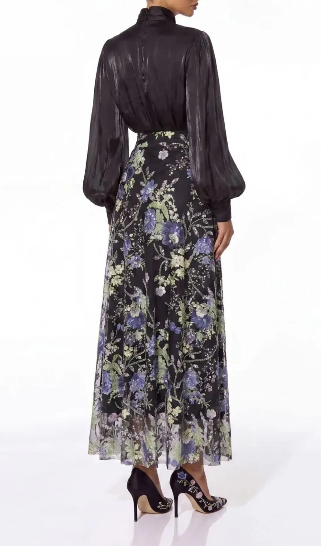 Fashionslee Women Lorvannis Black Flower Sequin Skirt Set