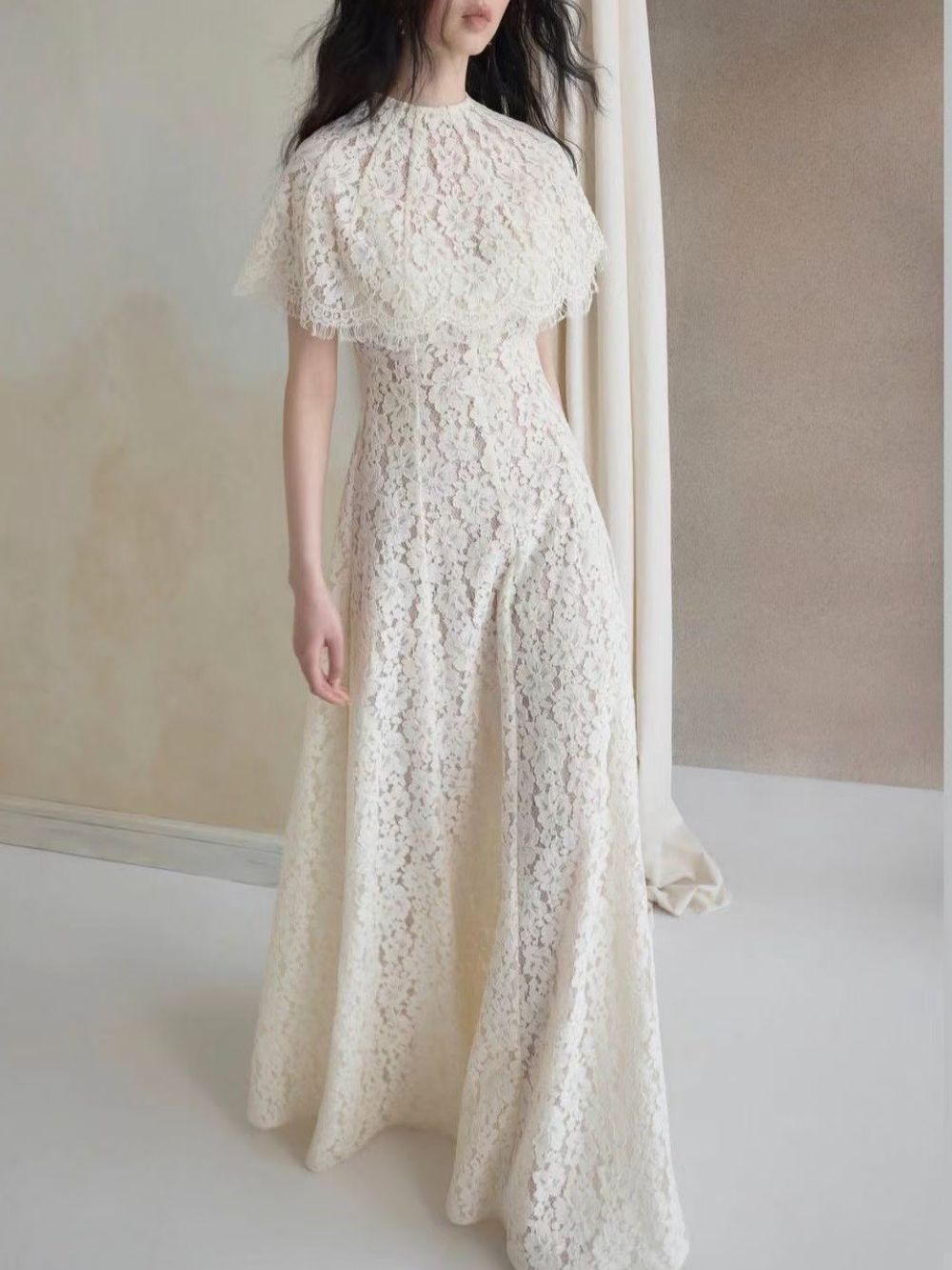 Fayola Cape Lace Maxi Dress - OWNCI Fayola Cape Lace Maxi Dress - OWNCI