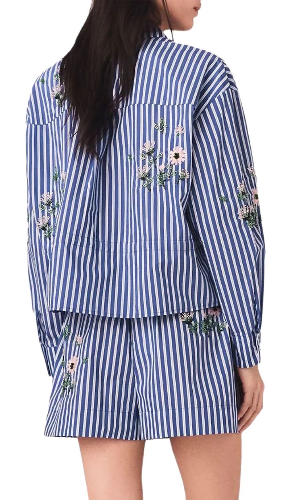 Fashionslee Women Beaded Floral Striped Shirt