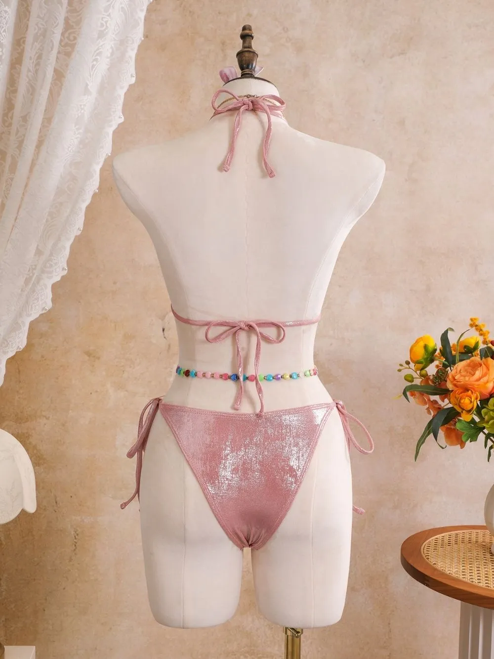 Ambric Pink Flower Three-Piece Swimsuit