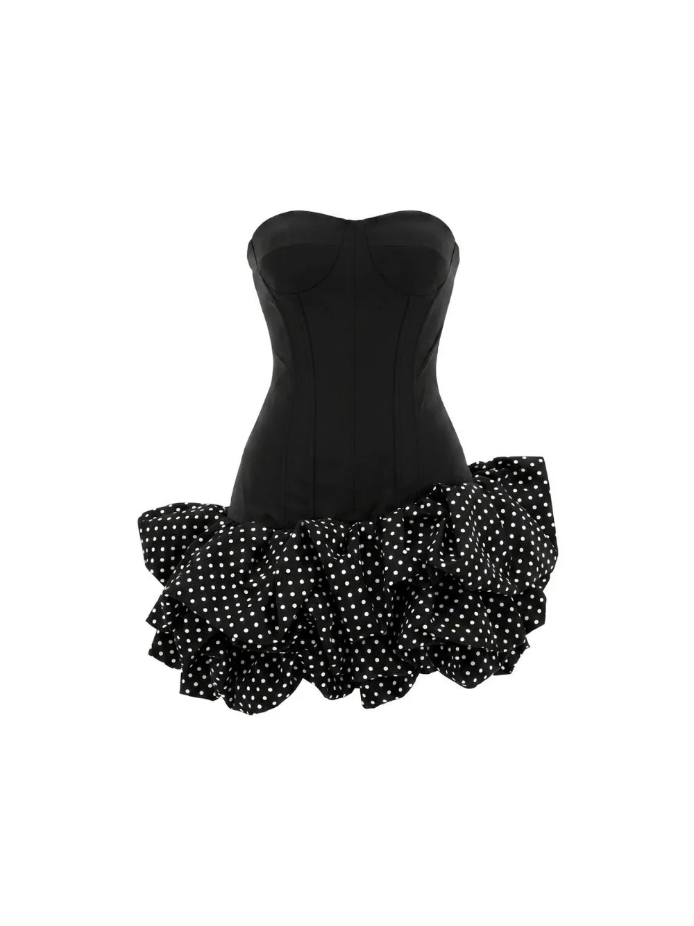 Maleni Black Strapless Bustier Polka Dot Bubble Dress - OWNCI