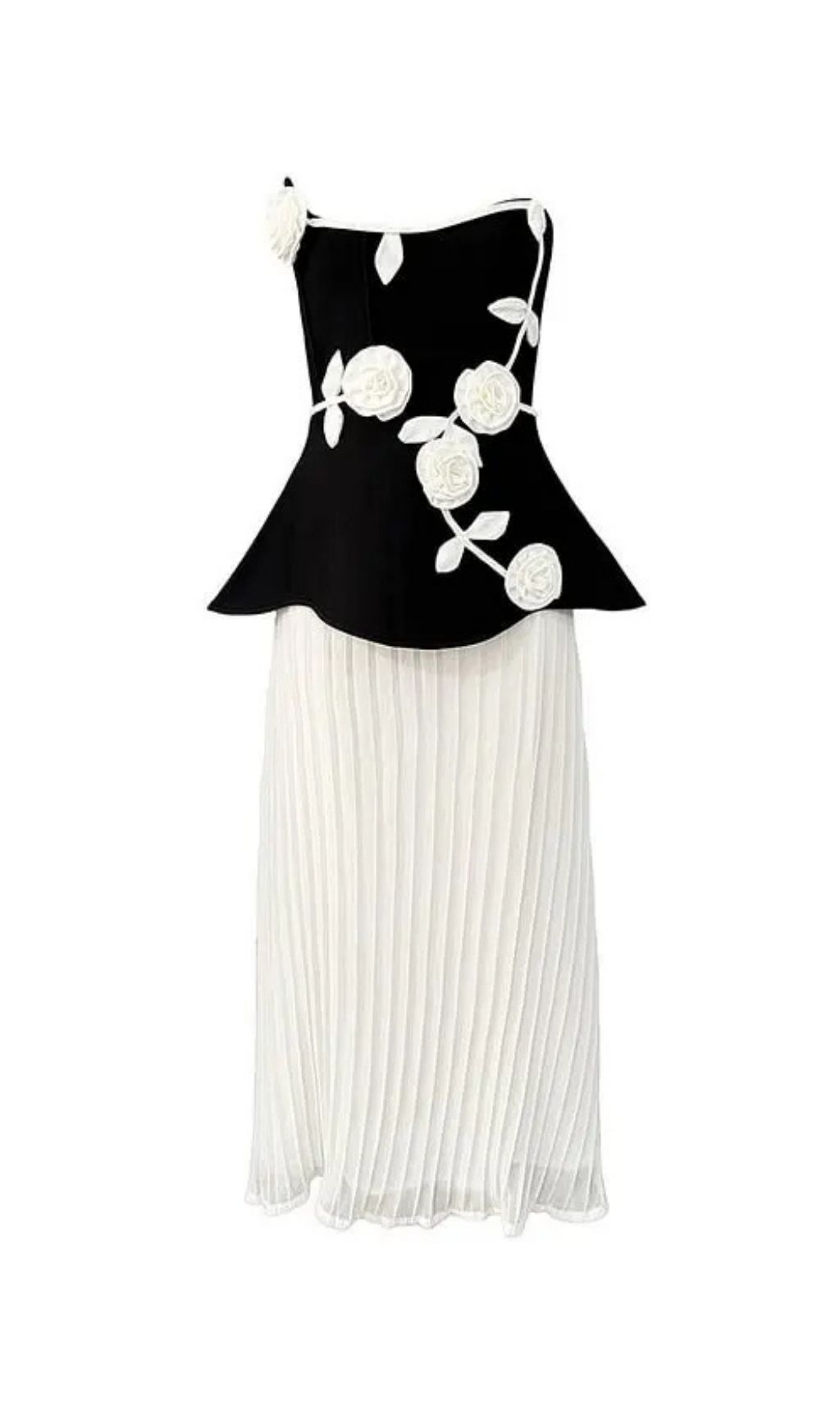 f5f3c851e67c145601632303ac475f6c Strapless 3D Rose Appliqué Peplum Maxi Dress