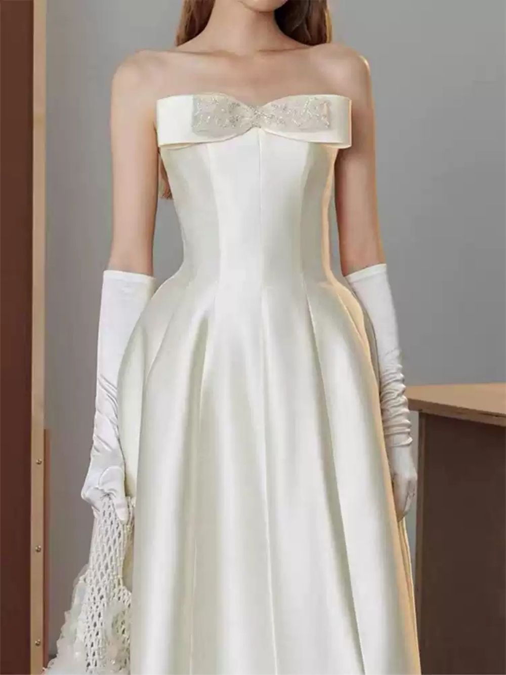 Makalia White Strapless Bow Midi Dress - OWNCI Makalia White Strapless Bow Midi Dress - OWNCI