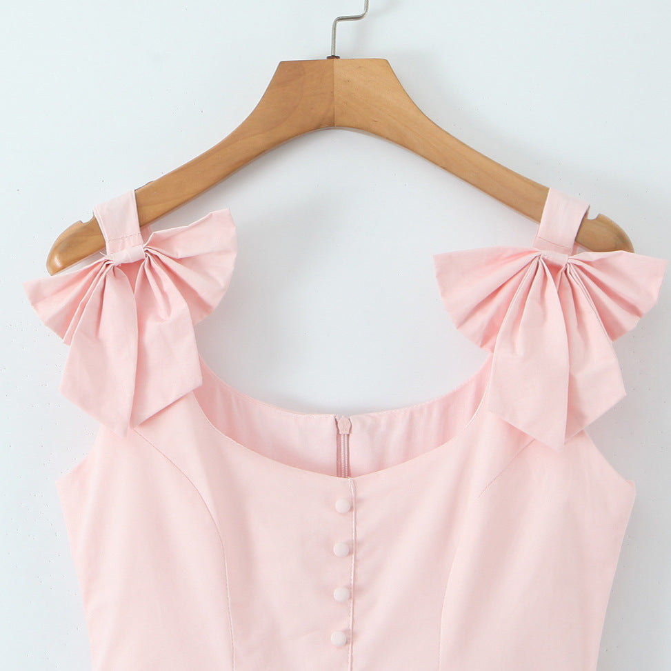 f60ee65c825b305e322363f101166dde Bow Strap Lace Trim Mini Skater Dress