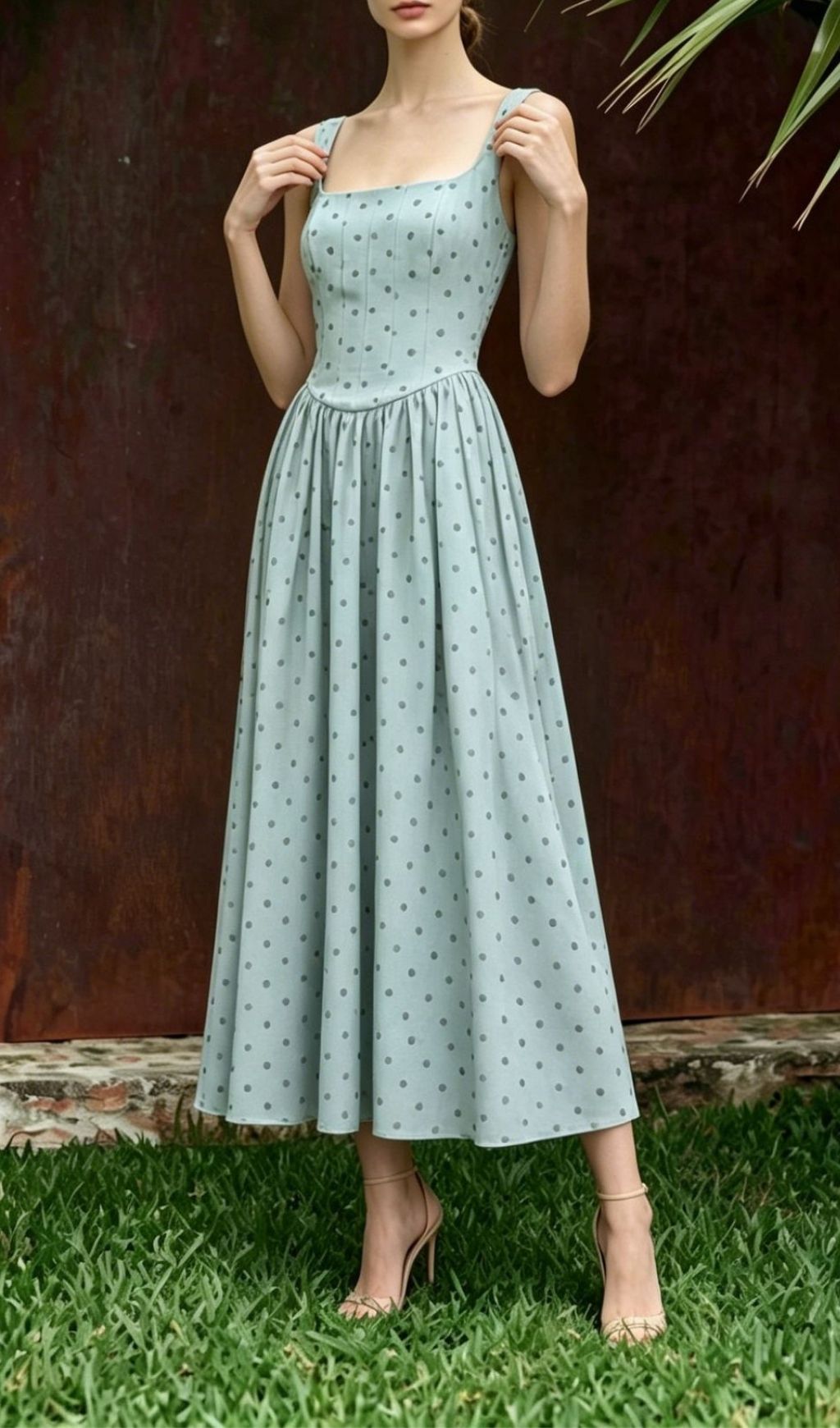 Fashionslee Women Madalena Green Dot Maxi Dress