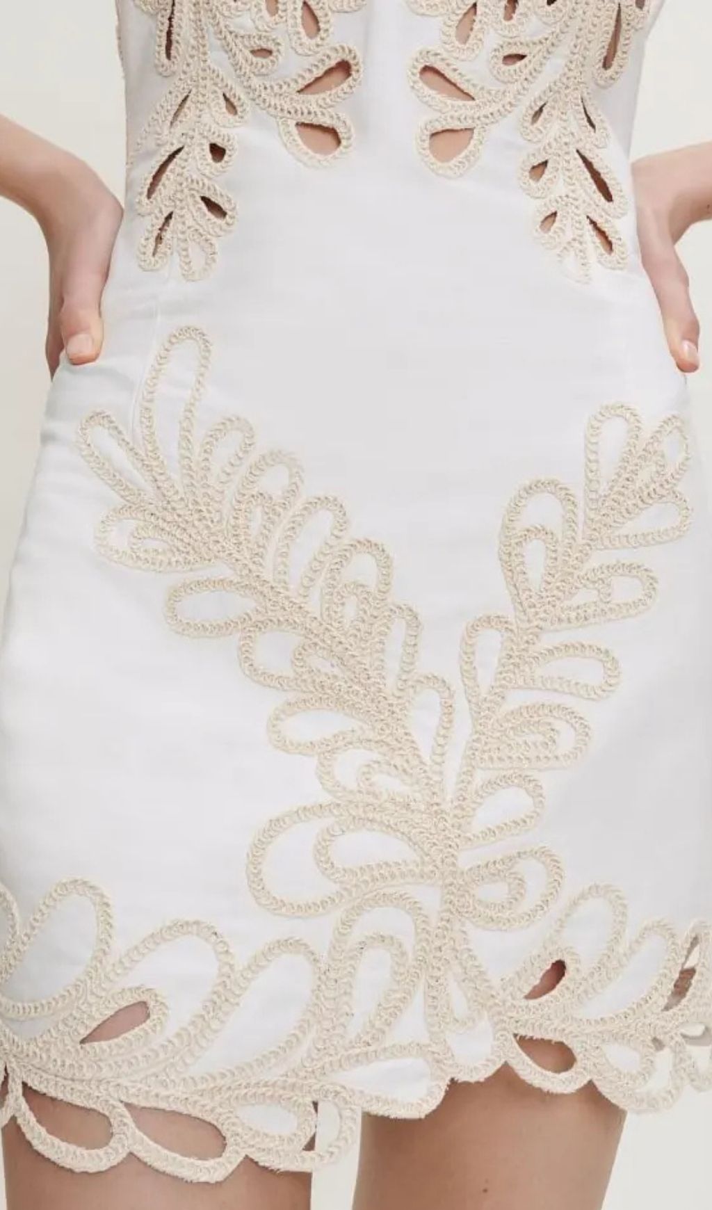 f74e538ac5ef3aacfd20760aba95de58 Embroidered Phoenix Tail Hollow Flower Sleeveless Short Dress - White