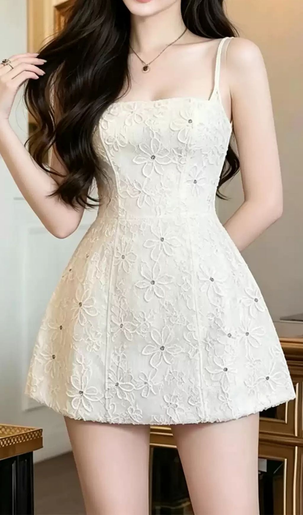 Fashionslee Women Lieve Flower Embroidery Mini Dress