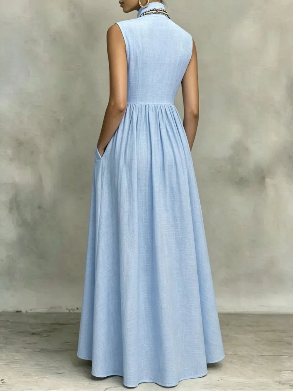 Marcela Blue Sleeveless Maxi Dress - OWNCI