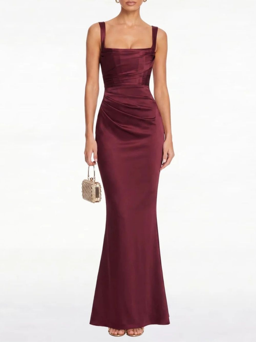 Fashionslee Women Berwick Lace Up Satin Maxi Dress In Cherry Lacquer